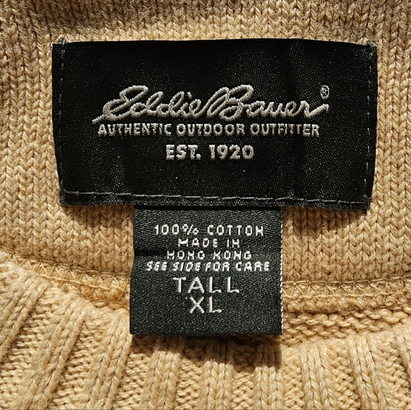 Eddie Baurer Men's Woven Cotton Crew Neck Sweater, Soft Gold, Size XLT - Picture 3 of 8